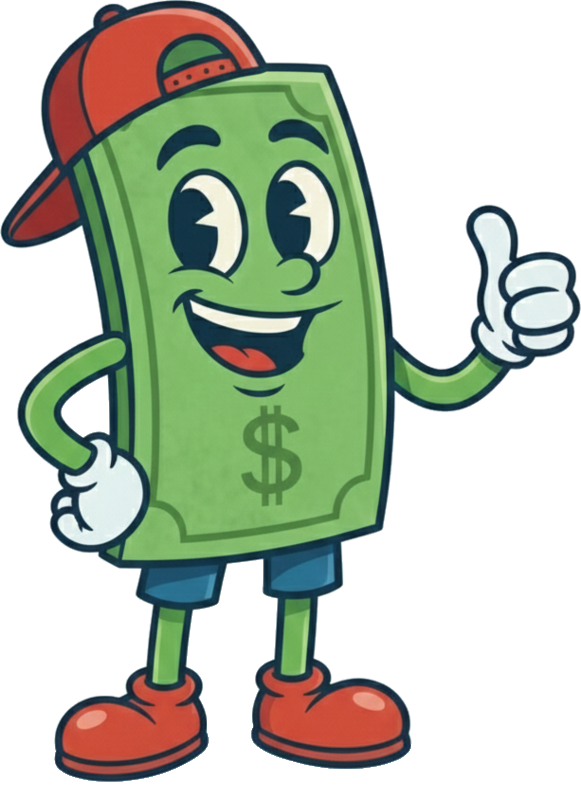 Dollar Guy in a red car